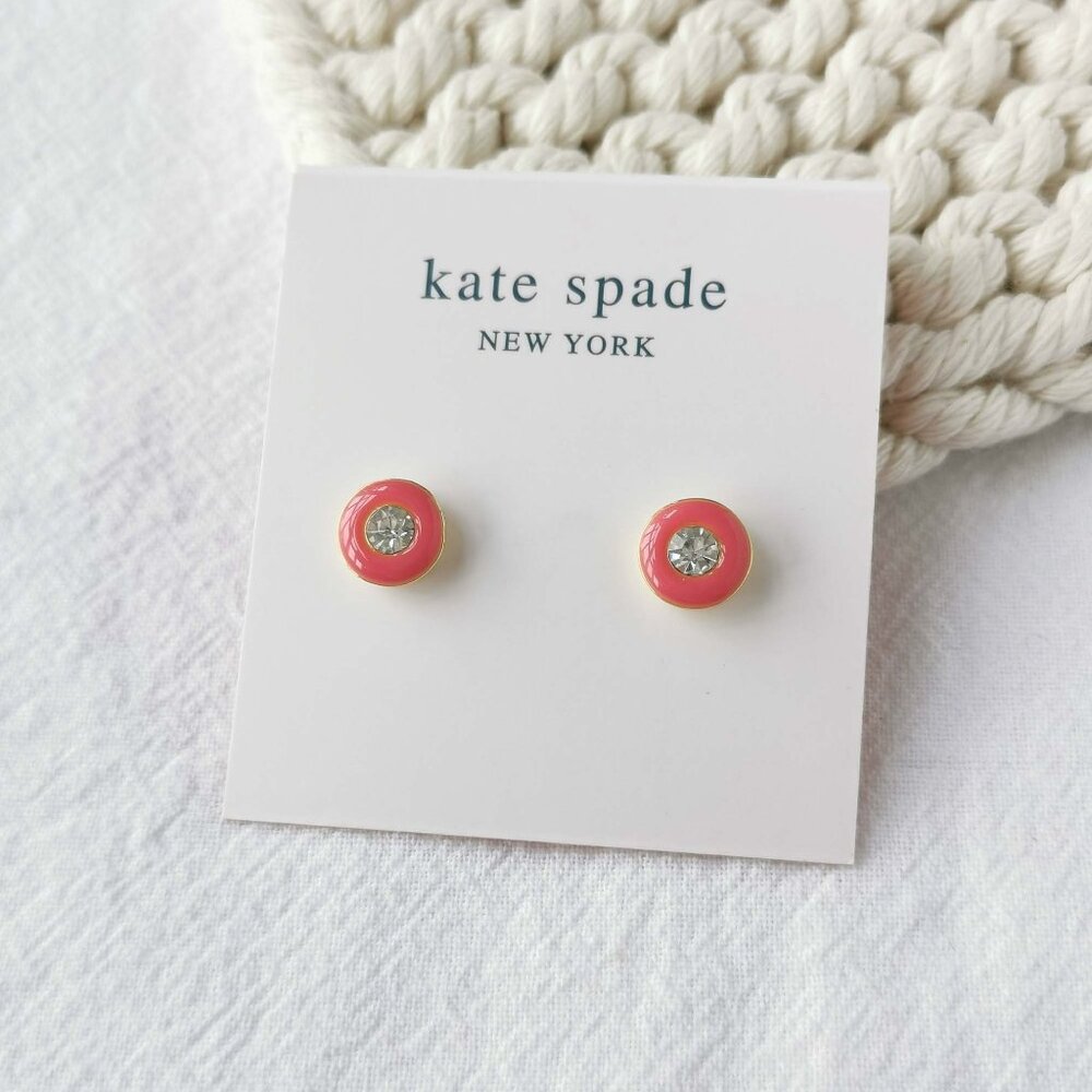 Authentic Kate Spade Candy Drops Round Gold Pink Enamel Stud Earrings